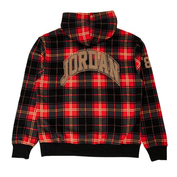 Jordan Other - Jordan Flight Fire Red Dark Driftwood Plaid Hoodie Sweatshirt Men's Large